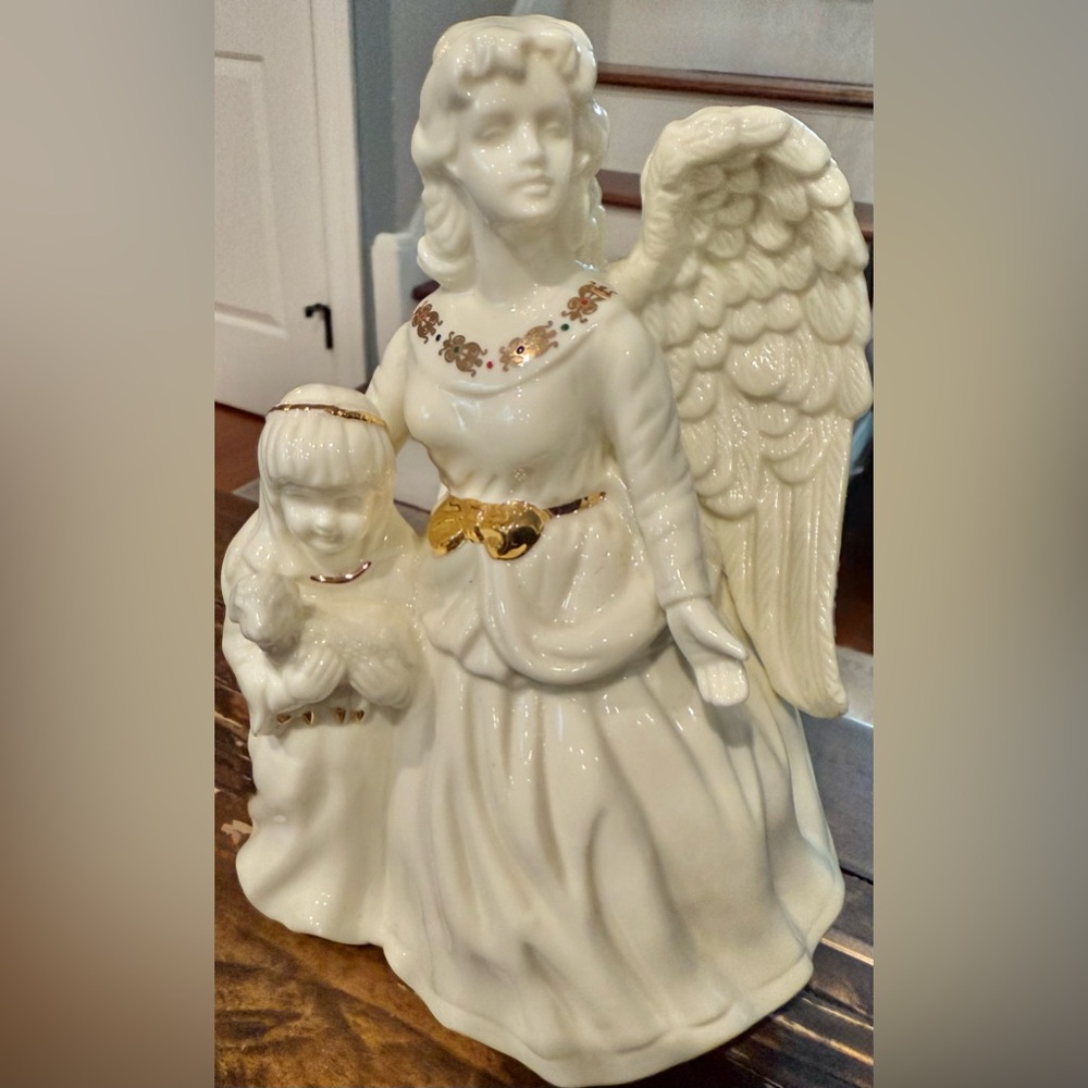 Formalities by Baum Bros Musical Porcelain White Gold Trim Angel Figurine